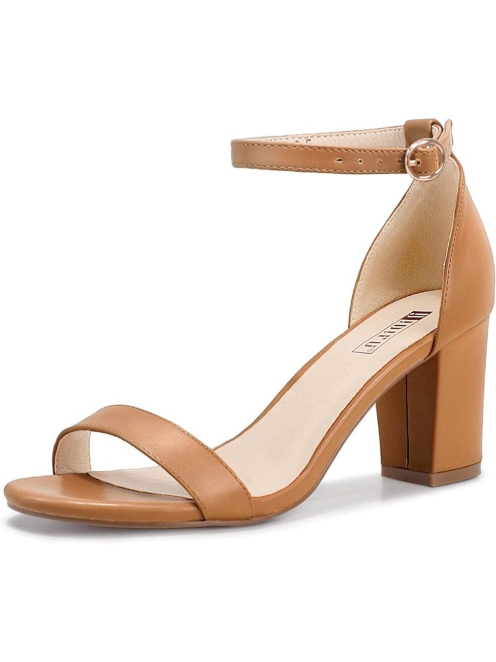 Women's Nude Pu Adjustable Ankle Strap Open Toe Chunky Short Heel Sandals